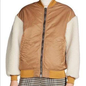 Maje + Schott shearling sleeve bomber Jacket